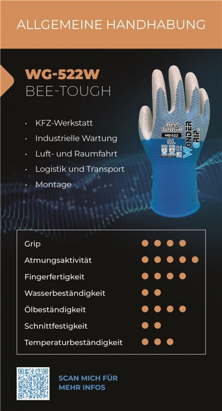 Wonder Grip WG-522W Bilverkstad, Aerospace, Industriellt underhåll, Montering, Logistik och transport, Size: XXL/11