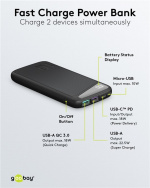 Goobay Snabbladdning Powerbank 10.000 mAh (USB-C™ PD, QC 3.0) Kraftfull powerbank med statusdisplay, kompatibel med Quick Charge Goobay Snabbladdning Powerbank 10.000 mAh (USB-C™ PD, QC 3.0) Kraftfull powerbank med statusdisplay, kompatibel med Quick Charge