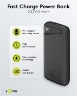Goobay Snabbladdning Powerbank 20.000 mAh (USB-C™ PD, QC 3.0) Kraftfull powerbank med statusdisplay, kompatibel med Quick Charge Goobay Snabbladdning Powerbank 20.000 mAh (USB-C™ PD, QC 3.0) Kraftfull powerbank med statusdisplay, kompatibel med Quick Charge