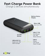 Goobay Snabbladdning Powerbank 20.000 mAh (USB-C™ PD, QC 3.0) Kraftfull powerbank med statusdisplay, kompatibel med Quick Charge Goobay Snabbladdning Powerbank 20.000 mAh (USB-C™ PD, QC 3.0) Kraftfull powerbank med statusdisplay, kompatibel med Quick Charge