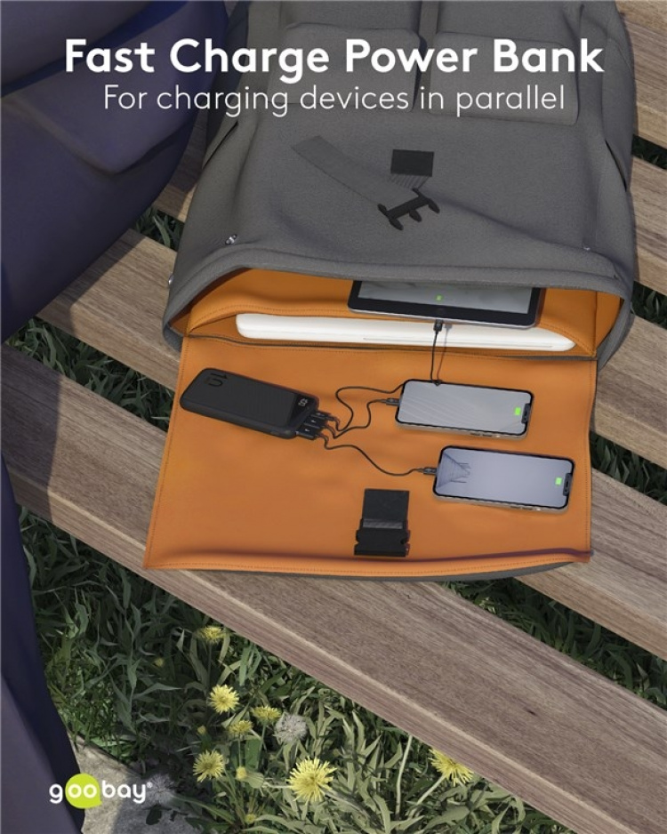 Goobay Snabbladdning Powerbank 20.000 mAh (USB-C™ PD, QC 3.0) Kraftfull powerbank med statusdisplay, kompatibel med Quick Charge Goobay Snabbladdning Powerbank 20.000 mAh (USB-C™ PD, QC 3.0) Kraftfull powerbank med statusdisplay, kompatibel med Quick Charge