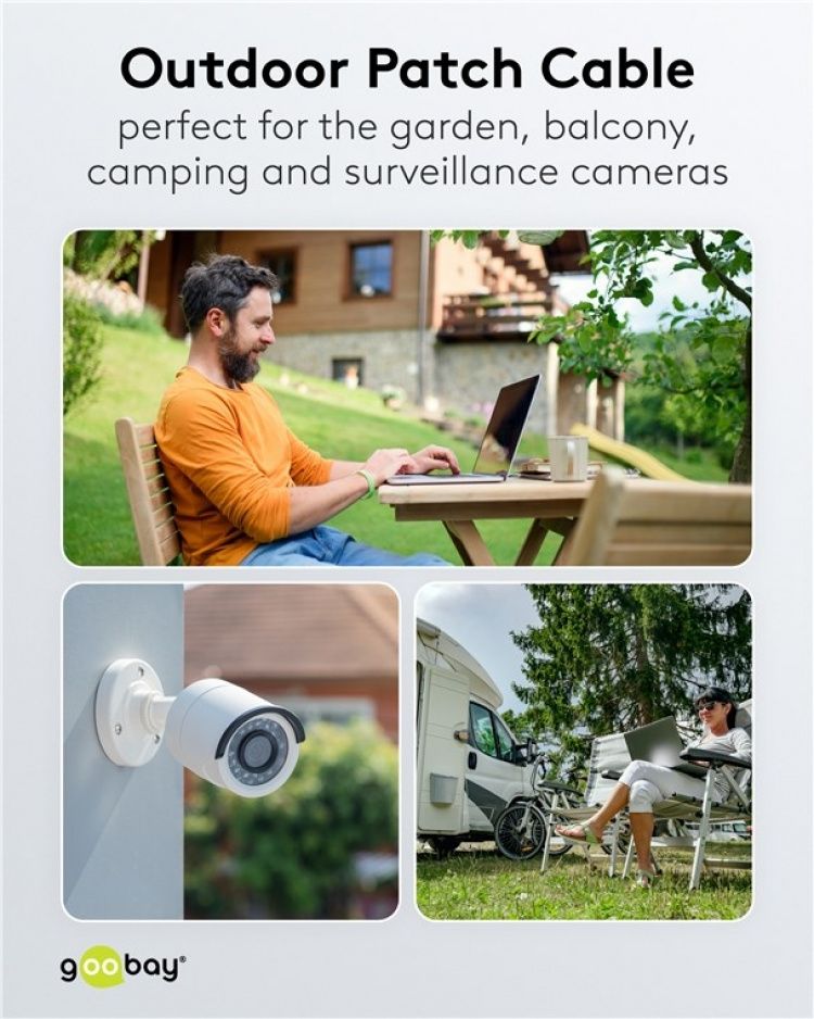 Goobay Patchkabel CAT 6 för dragning utomhus, U/UTP, svart kopparledare (CU), dubbelt yttre hölje (PE), 50 m