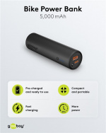 Goobay Bike powerbank 5.0 (5 000 mAh) liten, tunn och praktisk powerbank med en kapacitet på 5.000 mAh för montering på cykeln