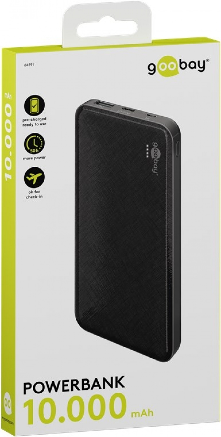 Goobay Powerbank Slimline 10.000 mAh kraftfulla 10 000 mAh i en praktisk och kompakt design med statusljusdioder