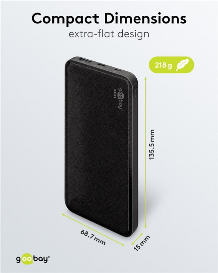 Goobay Powerbank Slimline 10.000 mAh kraftfulla 10 000 mAh i en praktisk och kompakt design med statusljusdioder