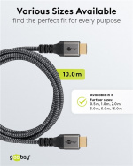 Goobay Höghastighets HDMI™-kabel med Ethernet, 10 m, Sharkskin Grey HDMI™-kontakt (typ A) > HDMI™-kontakt (typ A)