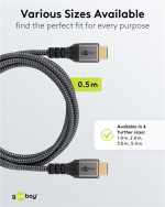 Goobay HDMI™-kabel med ultrahög hastighet, 0,5 m, Sharkskin Grey HDMI™-kontakt (typ A) > HDMI™-kontakt (typ A)