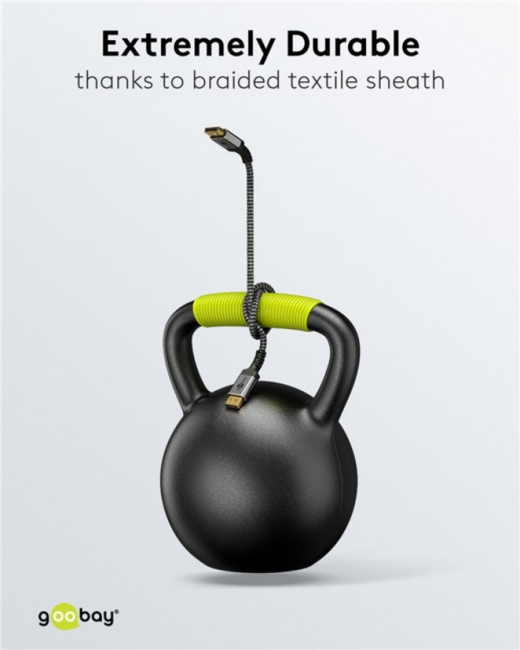 Goobay DisplayPort-kabel, DP 1.4, 1 m, Sharkskin Grey Displayport™ plugg > Displayport™ plugg