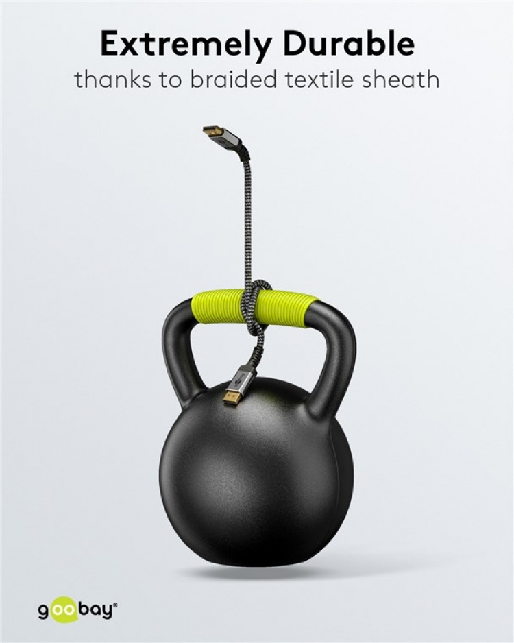 Goobay DisplayPort-kabel, DP 1.4, 3 m, Sharkskin Grey Displayport™ plugg > Displayport™ plugg