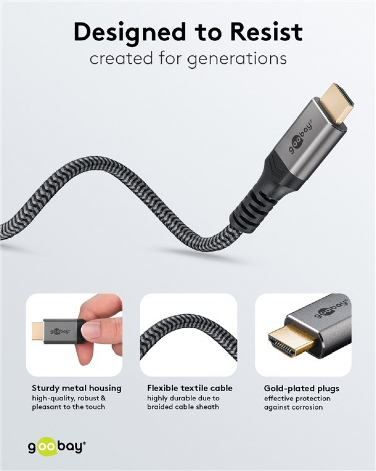 Goobay DisplayPort™ till HDMI™-kabel, 3 m, Sharkskin Grey Displayport™ plugg > HDMI™-kontakt (typ A)