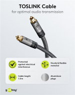 Goobay TOSLINK-kabel, 1 m, Sharkskin Grey Toslink-kontakt > Toslink-kontakt