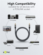 Goobay TOSLINK-kabel, 2 m, Sharkskin Grey Toslink-kontakt > Toslink-kontakt Goobay TOSLINK-kabel, 2 m, Sharkskin Grey Toslink-kontakt > Toslink-kontakt