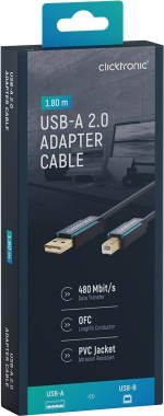 ClickTronic Adapterkabel från USB-A till USB-B 2.0 Premiumkabel | USB A-kontakt USB B 2.0-kontakt | 1,8 m | 480 Mbit/s ClickTronic Adapterkabel från USB-A till USB-B 2.0 Premiumkabel | USB A-kontakt USB B 2.0-kontakt | 1,8 m | 480 Mbit/s