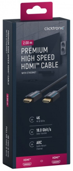 ClickTronic Premium Höghastighets HDMI™-kabel med Ethernet Premiumkabel | 1x HDMI™-kontakt 1x HDMI™-kontakt | 2,0 m | UHD 4K @ 60 Hz ClickTronic Premium Höghastighets HDMI™-kabel med Ethernet Premiumkabel | 1x HDMI™-kontakt 1x HDMI™-kontakt | 2,0 m | UHD 4K @ 60 Hz