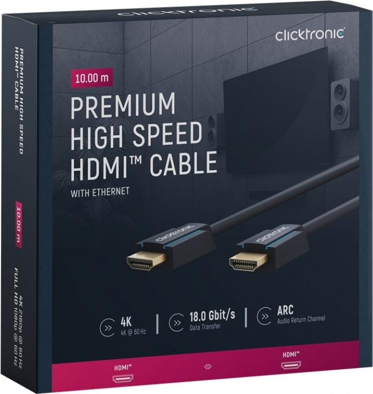 ClickTronic Höghastighets HDMI™-kabel med Ethernet Premiumkabel | 1x HDMI™-kontakt 1x HDMI™-kontakt | 10,0 m | UHD 4K @ 60 Hz