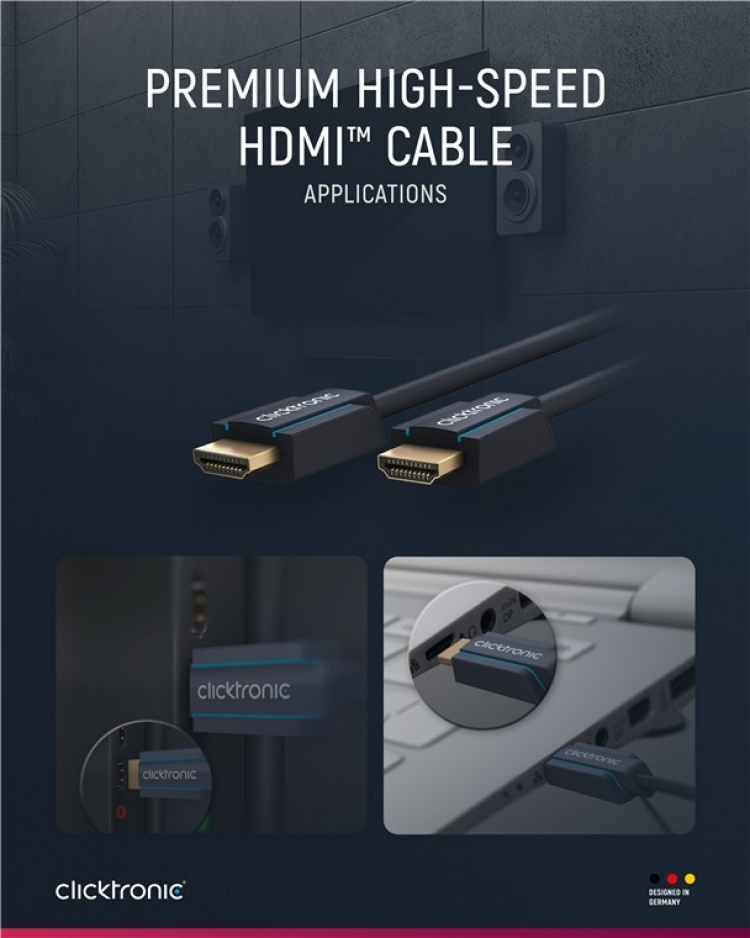 ClickTronic Höghastighets HDMI™-kabel med Ethernet Premiumkabel | 1x HDMI™-kontakt 1x HDMI™-kontakt | 10,0 m | UHD 4K @ 60 Hz