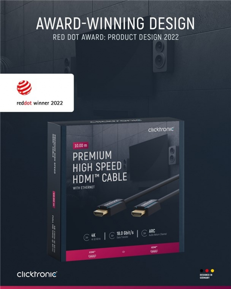 ClickTronic Höghastighets HDMI™-kabel med Ethernet Premiumkabel | 1x HDMI™-kontakt 1x HDMI™-kontakt | 10,0 m | UHD 4K @ 60 Hz