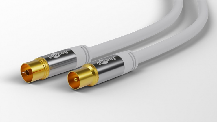 Goobay TV-antennkabel (135 dB), 4x skärmad guldpläterad, koaxial-uttag > koaxial-plugg, 1 m