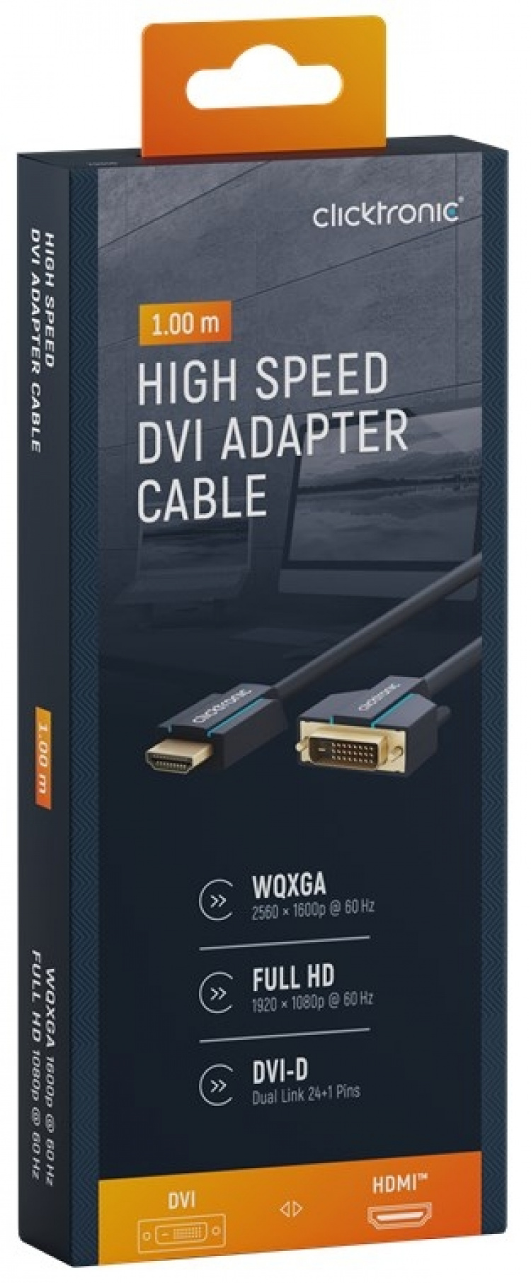 ClickTronic Adapterkabel från DVI till HDMI™ Premiumkabel | 1x DVI-D-kontakt 1x HDMI™-kontakt | 1,0 m | WQXGA @ 60 Hz