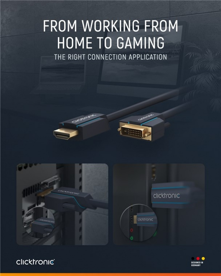 ClickTronic Adapterkabel från DVI till HDMI™ Premiumkabel | 1x DVI-D-kontakt 1x HDMI™-kontakt | 3,0 m | WQXGA @ 60 Hz