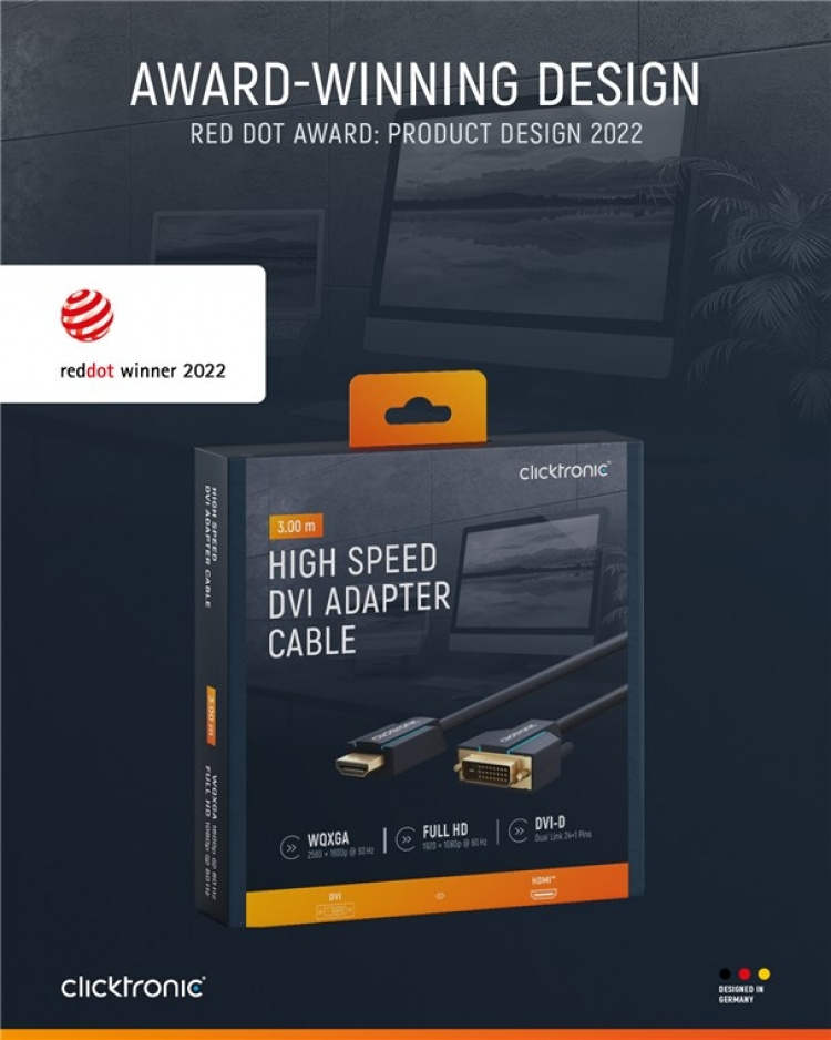 ClickTronic Adapterkabel från DVI till HDMI™ Premiumkabel | 1x DVI-D-kontakt 1x HDMI™-kontakt | 3,0 m | WQXGA @ 60 Hz