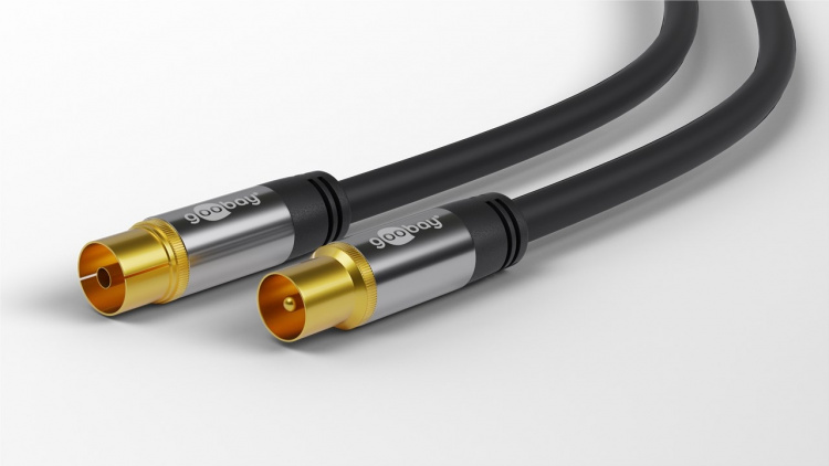 Goobay TV-antennkabel (135 dB), 4x skärmad guldpläterad, koaxial-uttag > koaxial-plugg, 2 m Goobay TV-antennkabel (135 dB), 4x skärmad guldpläterad, koaxial-uttag > koaxial-plugg, 2 m