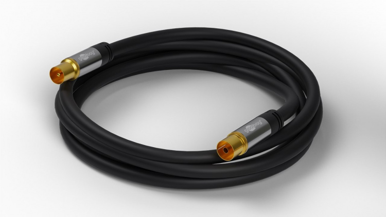 Goobay TV-antennkabel (135 dB), 4x skärmad guldpläterad, koaxial-uttag > koaxial-plugg, 2 m Goobay TV-antennkabel (135 dB), 4x skärmad guldpläterad, koaxial-uttag > koaxial-plugg, 2 m