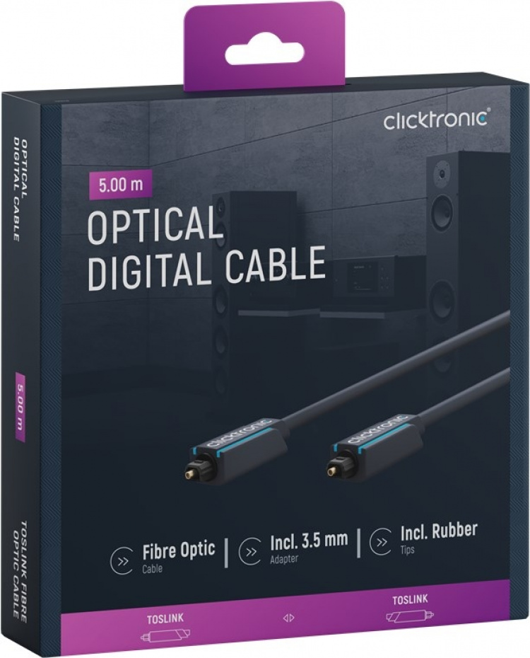 ClickTronic Toslink-kabel Premiumkabel | 1x Toslink-kontakt 1x Toslink-kontakt | 5,0 m | Polymerfiberoptisk kabel