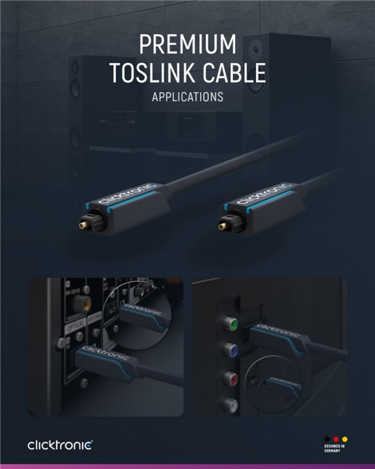 ClickTronic Toslink-kabel Premiumkabel | 1x Toslink-kontakt 1x Toslink-kontakt | 5,0 m | Polymerfiberoptisk kabel