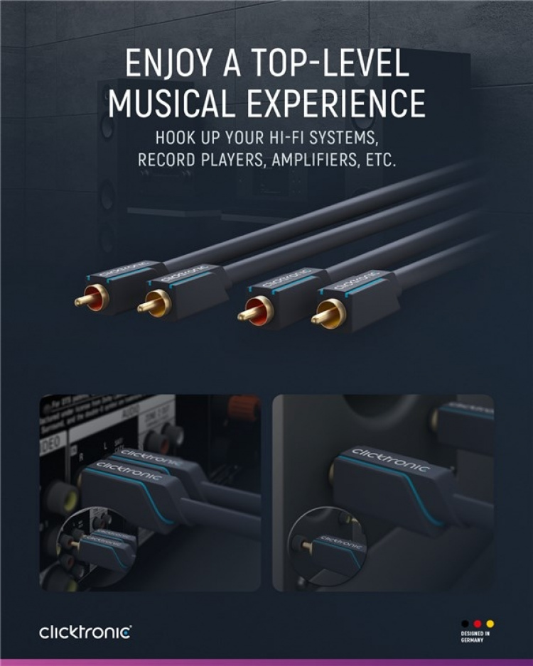 ClickTronic RCA-kabel, stereo Premiumkabel | 2x RCA plugg 2x RCA plugg | 0,5 m | OFC innerledare