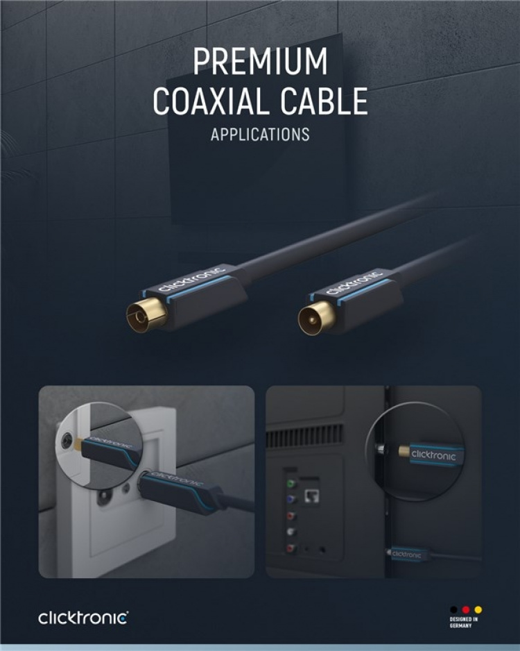 ClickTronic Koaxialkabel Premiumkabel | Koaxialkontakt Koaxialkoppling | 20,0 m | > 95 dB