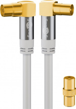 Goobay TV-antennkabel (135 dB), 4x skärmad guldpläterad, koaxial-uttag 90° > koaxial-plugg 90°, 3 m
