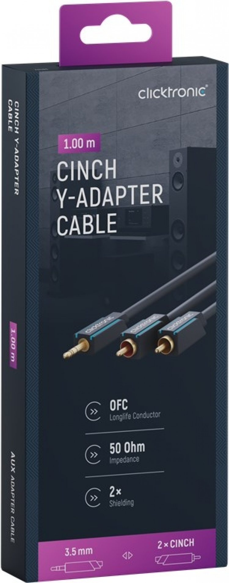 ClickTronic 3,5 mm AUX till RCA-adapterkabel, stereo Premiumkabel | 1x 3,5 mm jackkontakt 2x cinchkontakt | 1,0 m | OFC innerledare ClickTronic 3,5 mm AUX till RCA-adapterkabel, stereo Premiumkabel | 1x 3,5 mm jackkontakt 2x cinchkontakt | 1,0 m | OFC innerledare