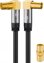 Goobay TV-antennkabel (135 dB), 4x skärmad guldpläterad, koaxial-uttag 90° > koaxial-plugg 90°, 5 m