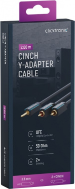 ClickTronic 3,5 mm AUX till RCA-adapterkabel, stereo Premiumkabel | 1x 3,5 mm jackkontakt 2x cinchkontakt | 2,0 m | OFC innerledare