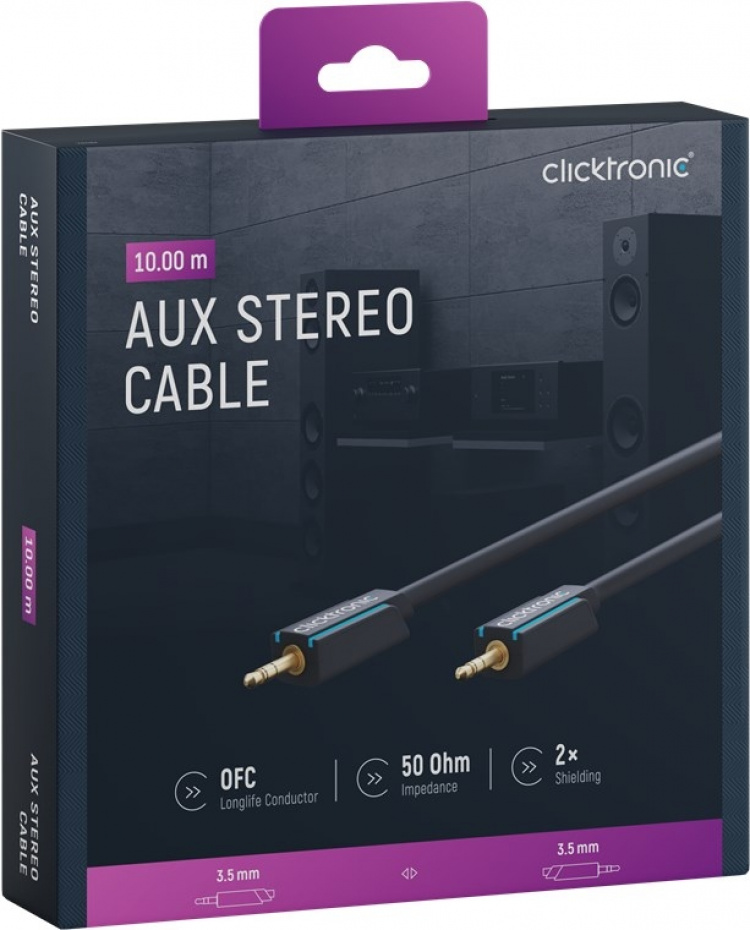 ClickTronic 3,5 mm AUX-kabel, stereo Premiumkabel | 1x 3,5 mm jackplugg 1x 3,5 mm jackplugg | 10,0 m | OFC innerledare ClickTronic 3,5 mm AUX-kabel, stereo Premiumkabel | 1x 3,5 mm jackplugg 1x 3,5 mm jackplugg | 10,0 m | OFC innerledare