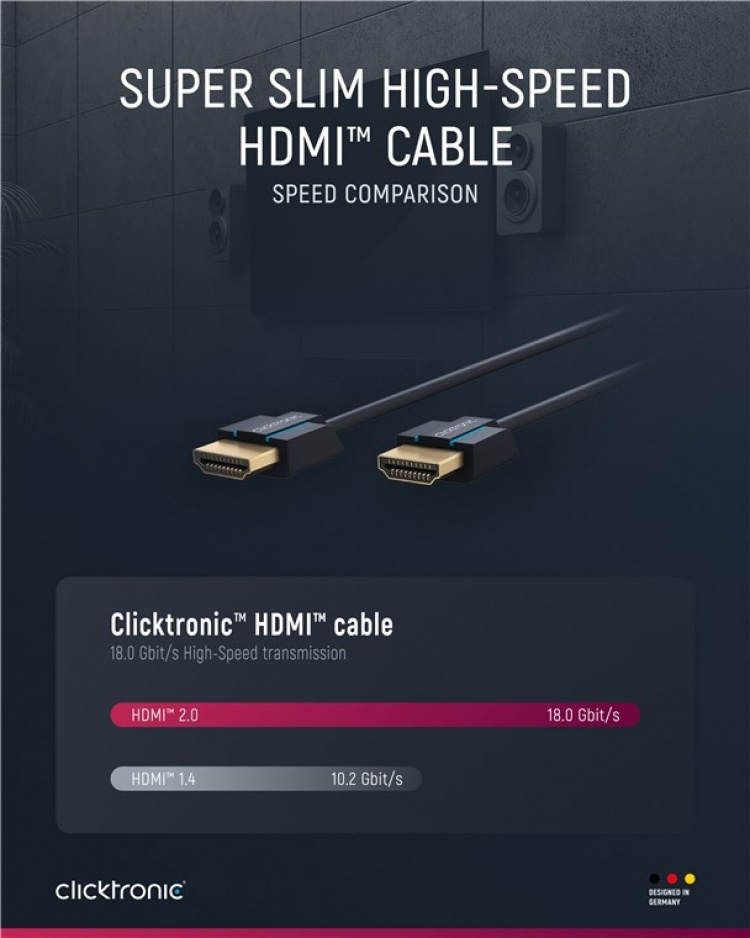 ClickTronic Ultra-Slim Höghastighets HDMI™-kabel med Ethernet Premiumkabel | 1x HDMI™-kontakt 1x HDMI™-kontakt | 1,0 m | UHD 4K @ 60 Hz ClickTronic Ultra-Slim Höghastighets HDMI™-kabel med Ethernet Premiumkabel | 1x HDMI™-kontakt 1x HDMI™-kontakt | 1,0 m | UHD 4K @ 60 Hz