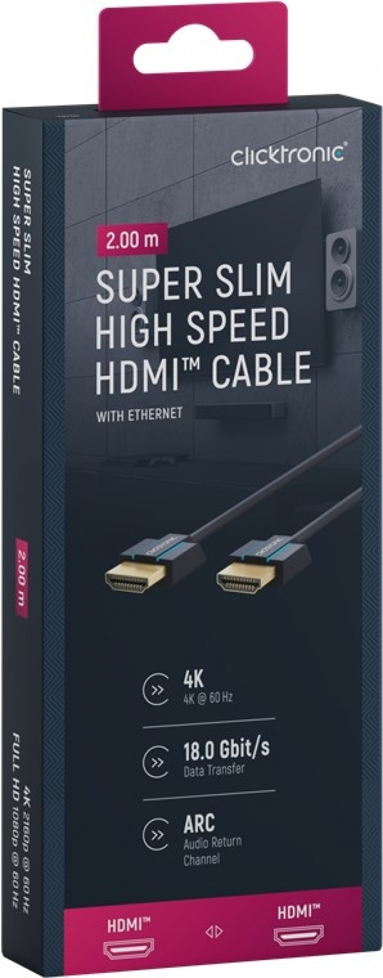 ClickTronic Ultra-Slim Höghastighets HDMI™-kabel med Ethernet Premiumkabel | 1x HDMI™-kontakt 1x HDMI™-kontakt | 2,0 m | UHD 4K @ 60 Hz