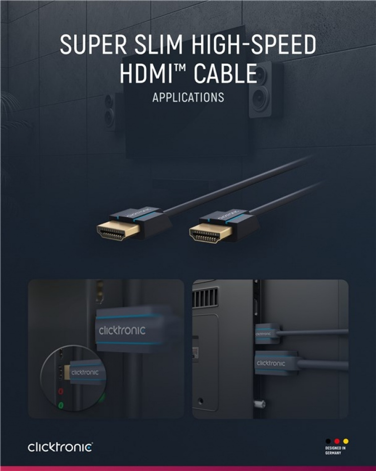ClickTronic Ultra-Slim Höghastighets HDMI™-kabel med Ethernet Premiumkabel | 1x HDMI™-kontakt 1x HDMI™-kontakt | 2,0 m | UHD 4K @ 60 Hz