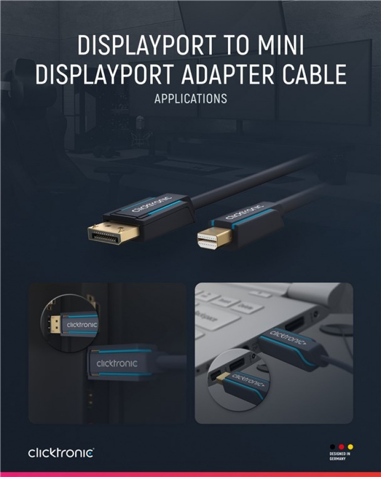ClickTronic Adapterkabel för DisplayPort™ till mini DisplayPort™ premiumkabel | DisplayPort™-kontakt mini DisplayPort™-kontakt | 1,0 m | UHD 4K @ 60 Hz