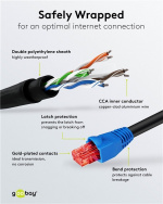 Goobay CAT 6 patchkabel för dragning utomhus, U/UTP, svart kopparklädd aluminiumledare (CCA), dubbelt yttre hölje (PE), 75 m
