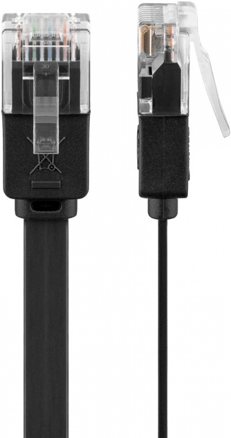 Goobay CAT 6 platt patchkabel, U/UTP, svart kopparledare (CU), 10 m