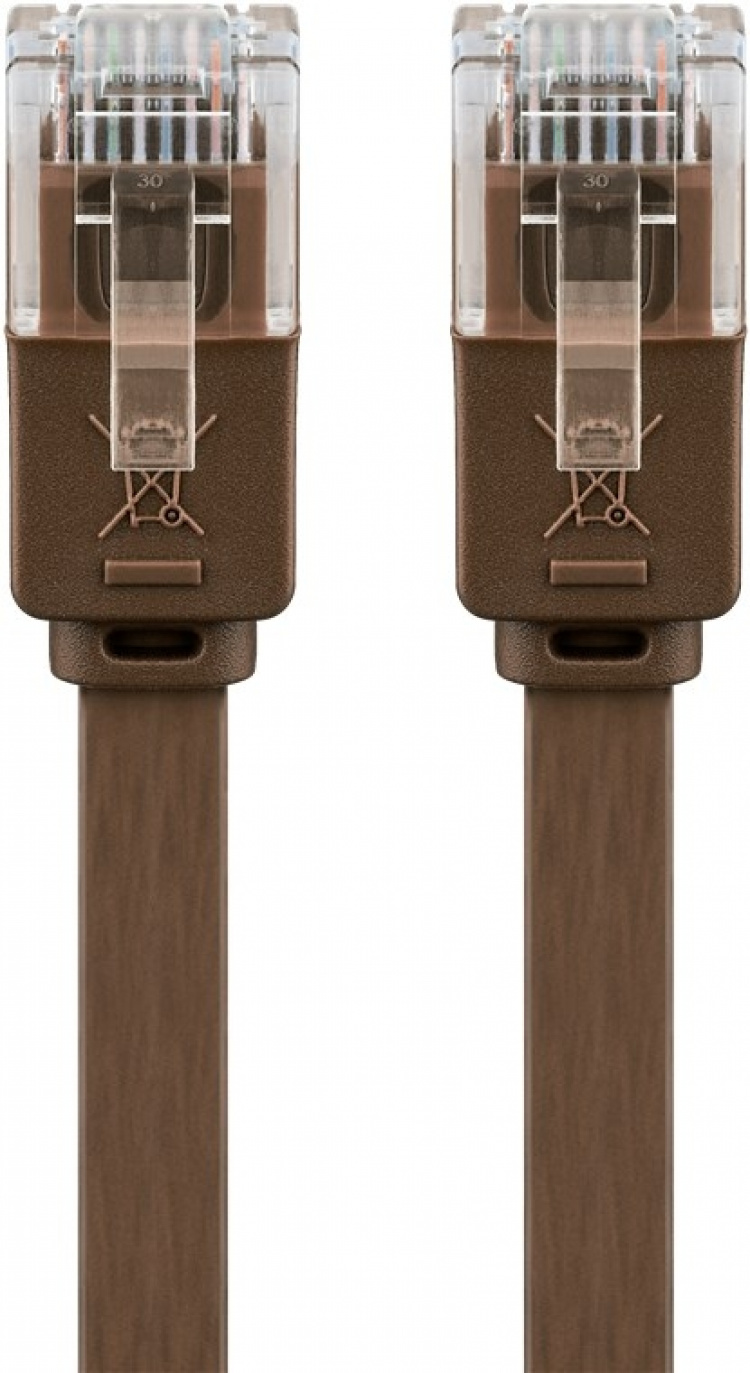 Goobay CAT 6 platt patchkabel, U/UTP, mörkbrun kopparledare (CU), 1 m