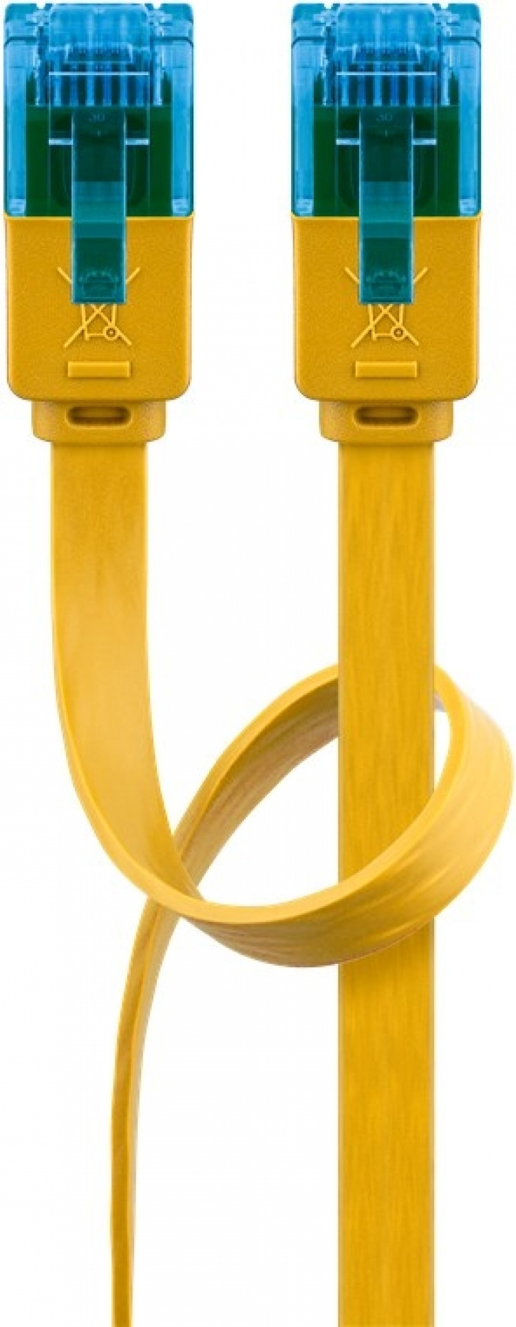 Goobay CAT 6A platt patchkabel, U/UTP, gul kopparledare (CU), 0.5 m