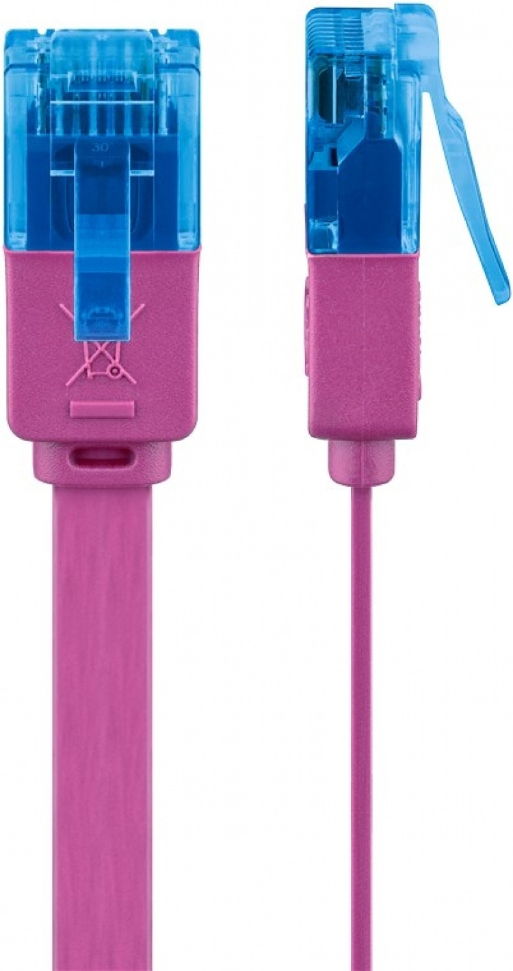 Goobay CAT 6A platt patchkabel, U/UTP, magenta kopparledare (CU), 0.5 m