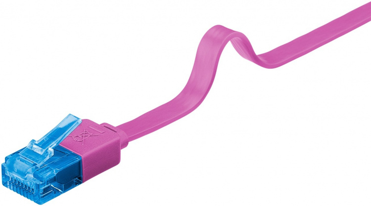 Goobay CAT 6A platt patchkabel, U/UTP, magenta kopparledare (CU), 0.5 m