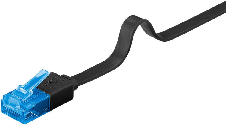 Goobay CAT 6A platt patchkabel, U/UTP, svart kopparledare (CU), 0.5 m