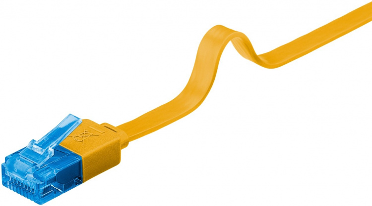 Goobay CAT 6A platt patchkabel, U/UTP, gul kopparledare (CU), 2 m