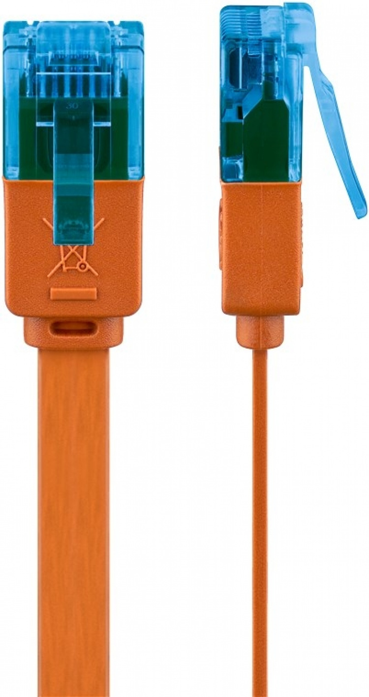 Goobay CAT 6A platt patchkabel, U/UTP, orange kopparledare (CU), 2 m