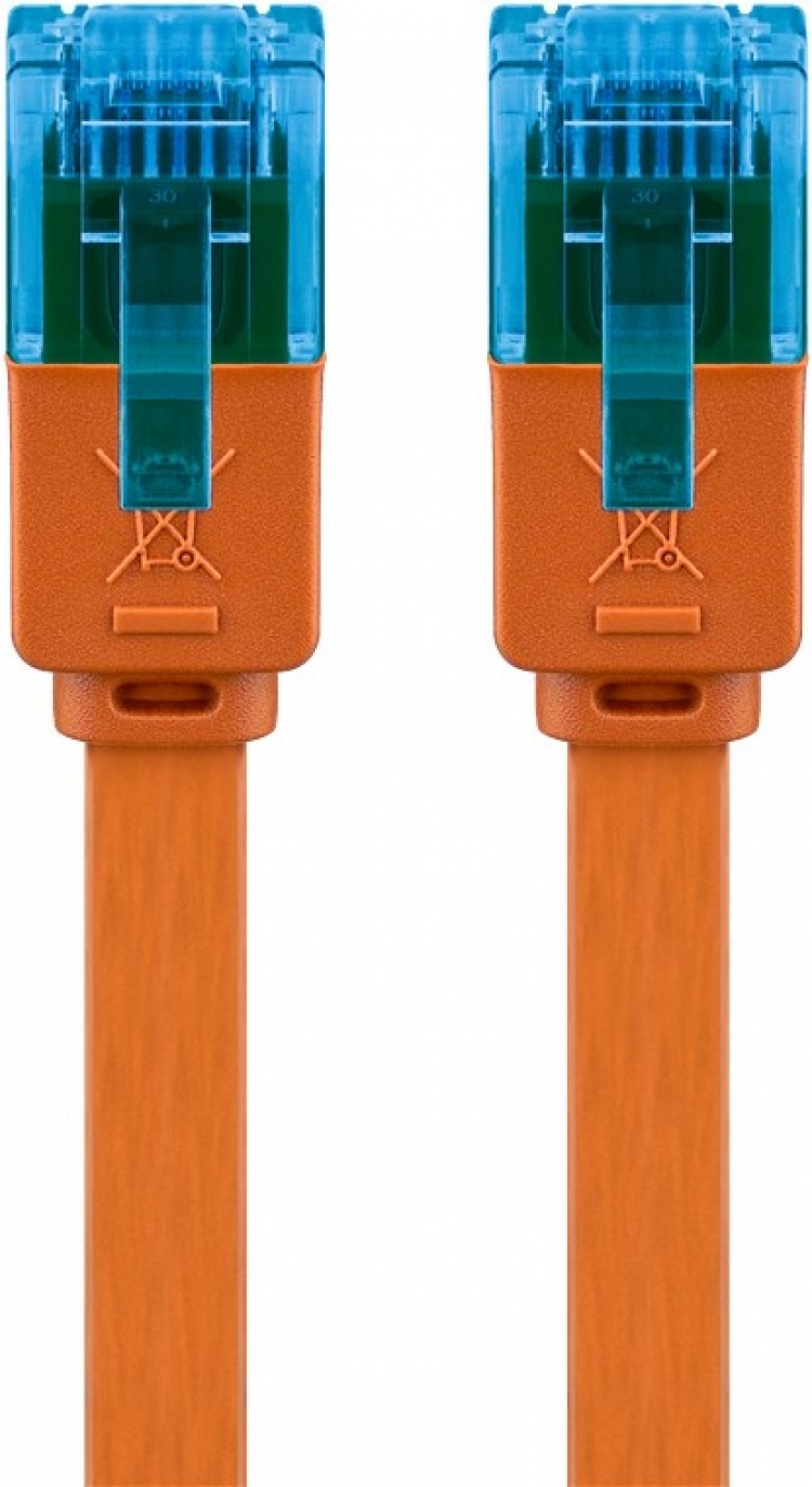 Goobay CAT 6A platt patchkabel, U/UTP, orange kopparledare (CU), 2 m